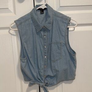 Forever 21 Light Blue Sleeveless Button-Down Shirt